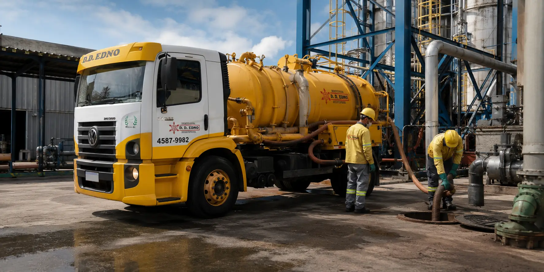 Caminhão combinado da D.D. Edno em operação industrial