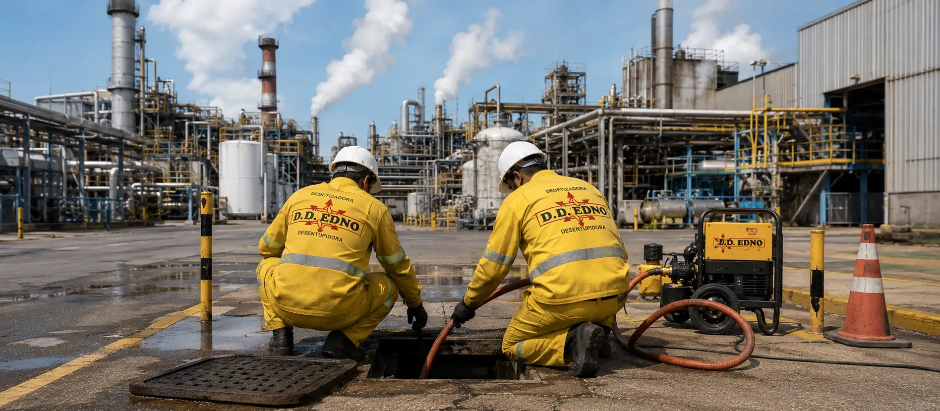 Equipe e frota da D.D. Edno para operações empresariais e industriais