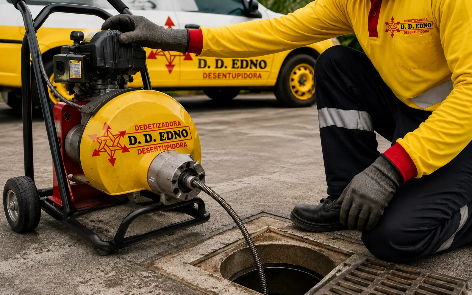 Equipamento profissional da D.D. Edno em operação de desentupimento